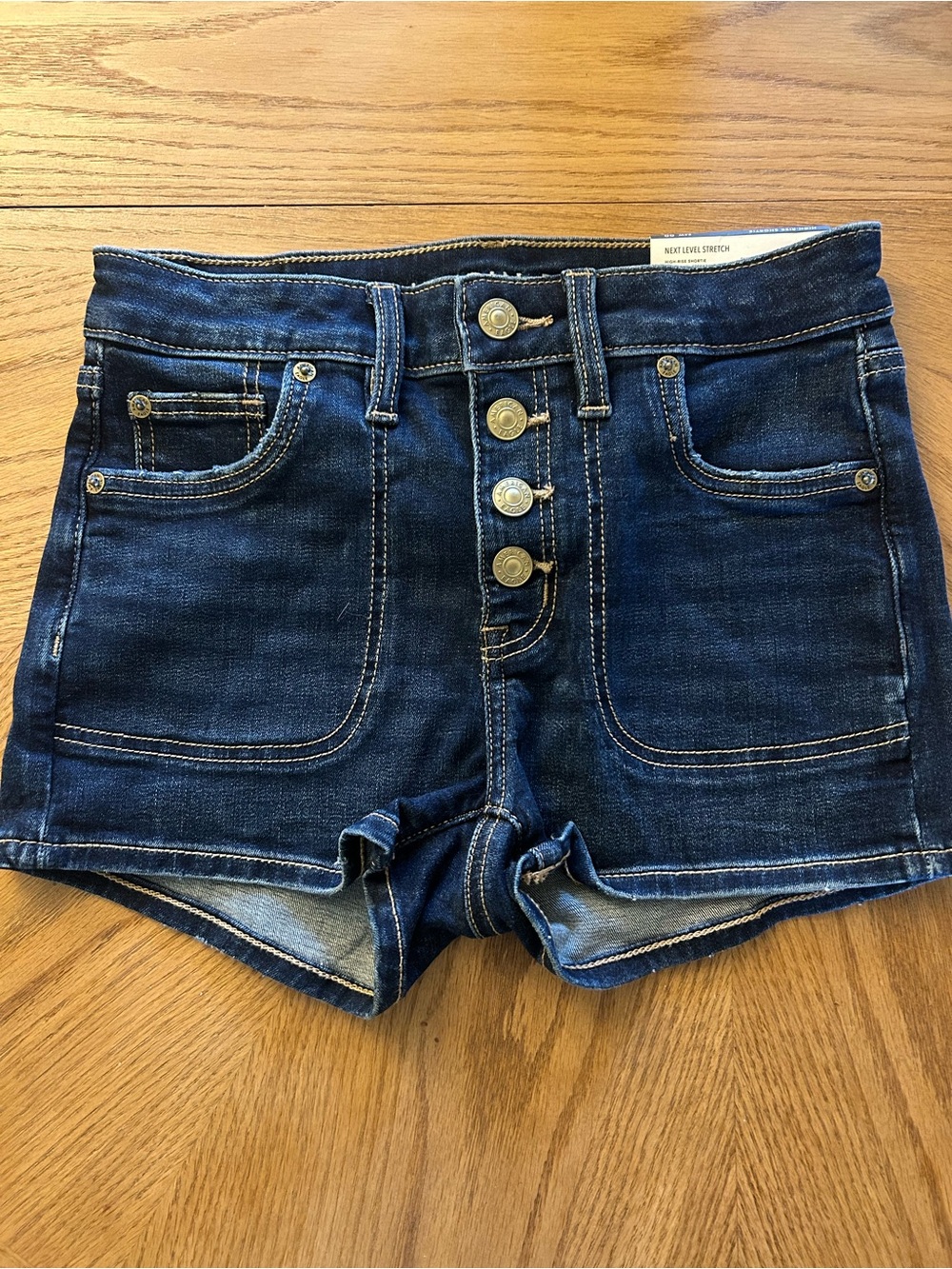 American Eagle Outfitters Dark Blue Denim Button-Front Shorts